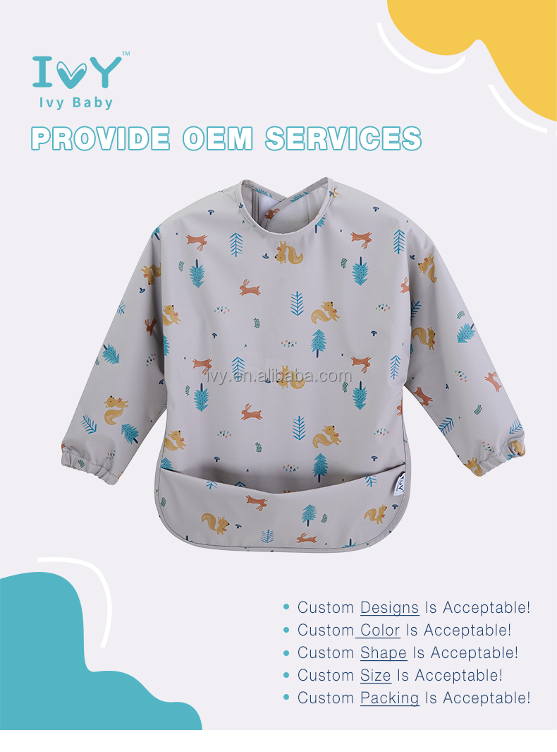 PU Waterproof Baby Long Sleeve Bibs Baby Apron Bib factory