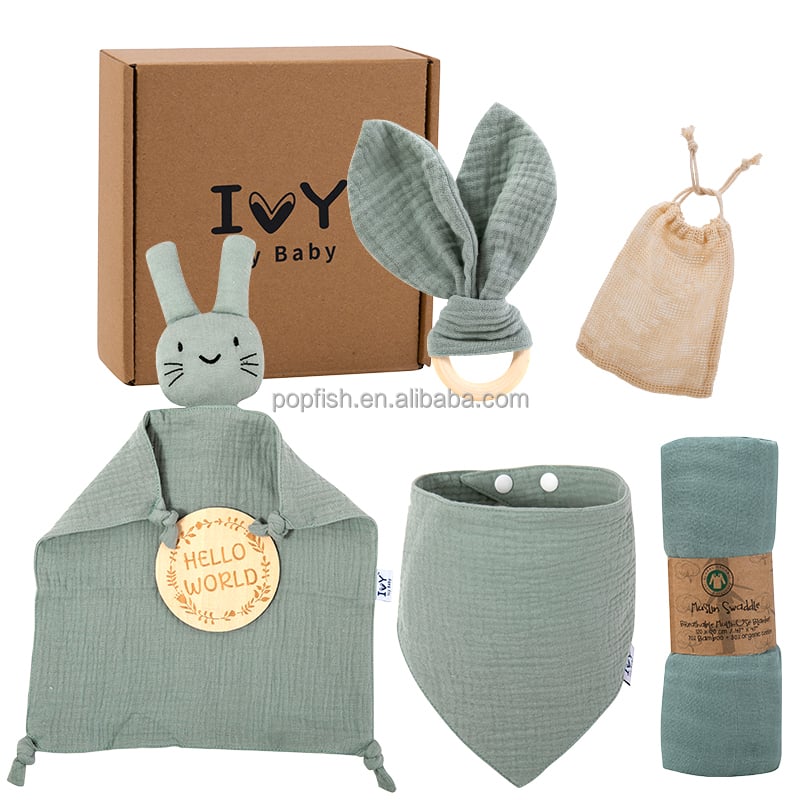 BSCI OEM Essentials Baby Gift Set for Newborn Baby /Gift Set with Baby Blanket Rattle bibs details