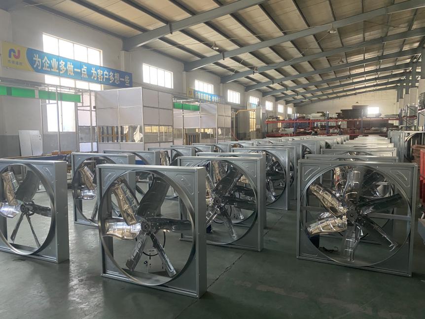 Galvanized sheet frame aluminum blades large air volume high speed 950mm round cowshed fan manufacture