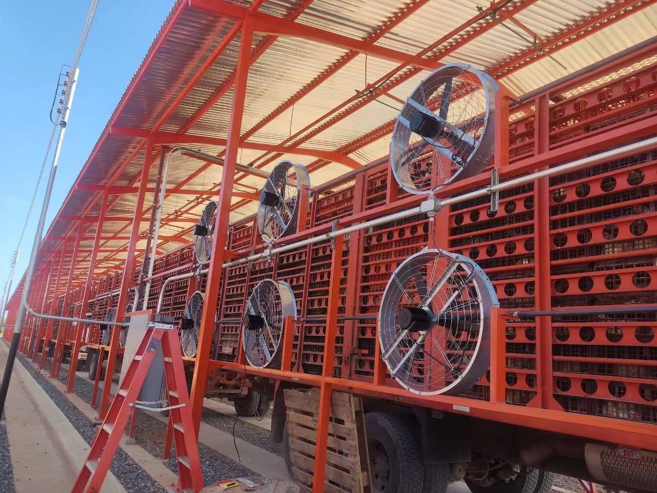 Galvanized sheet frame aluminum blades large air volume high speed 950mm round cowshed fan factory