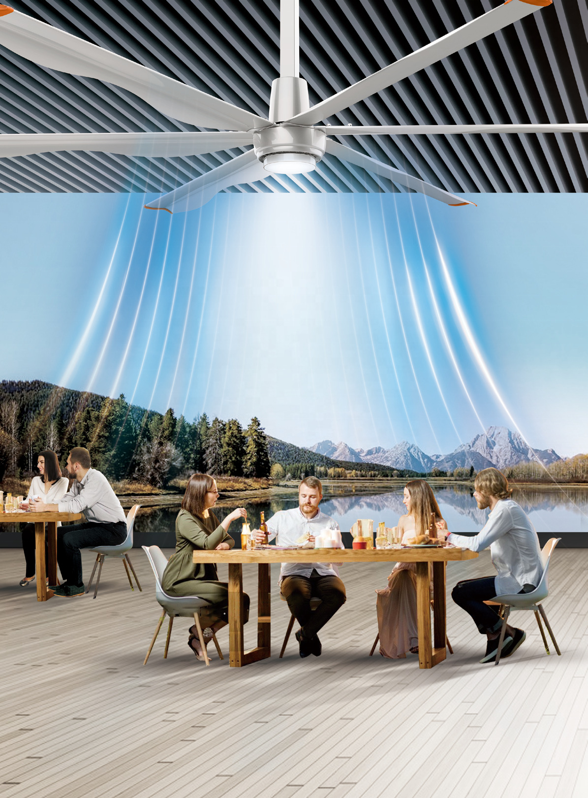 Premium Commercial Ceiling Fan High-Volume Low-Speed HVLS Made of Aluminum Alloy for Restaurants and Hotels 380V Voltage manufacture