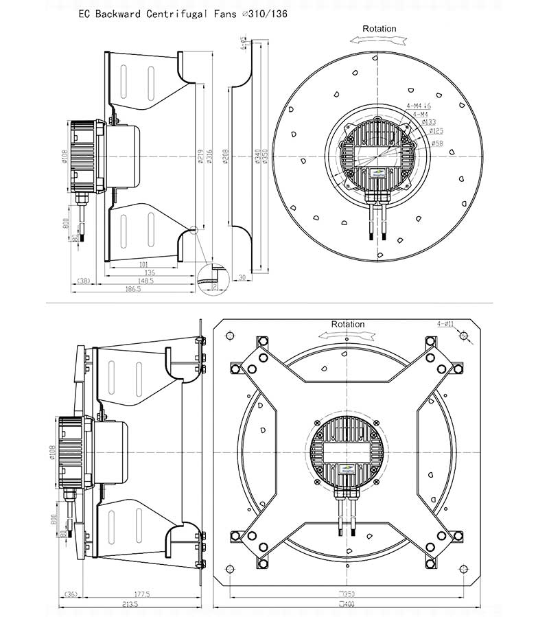 92-310/136 mm CCW EC Backward Curve Centrifugal Fan with Extreme Speed manufacture
