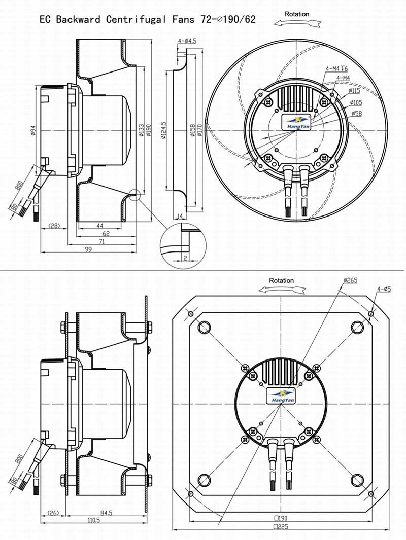 72-190/62 mm High Performance EC Backward Curve Centrifugal Fan with Extreme Speed details