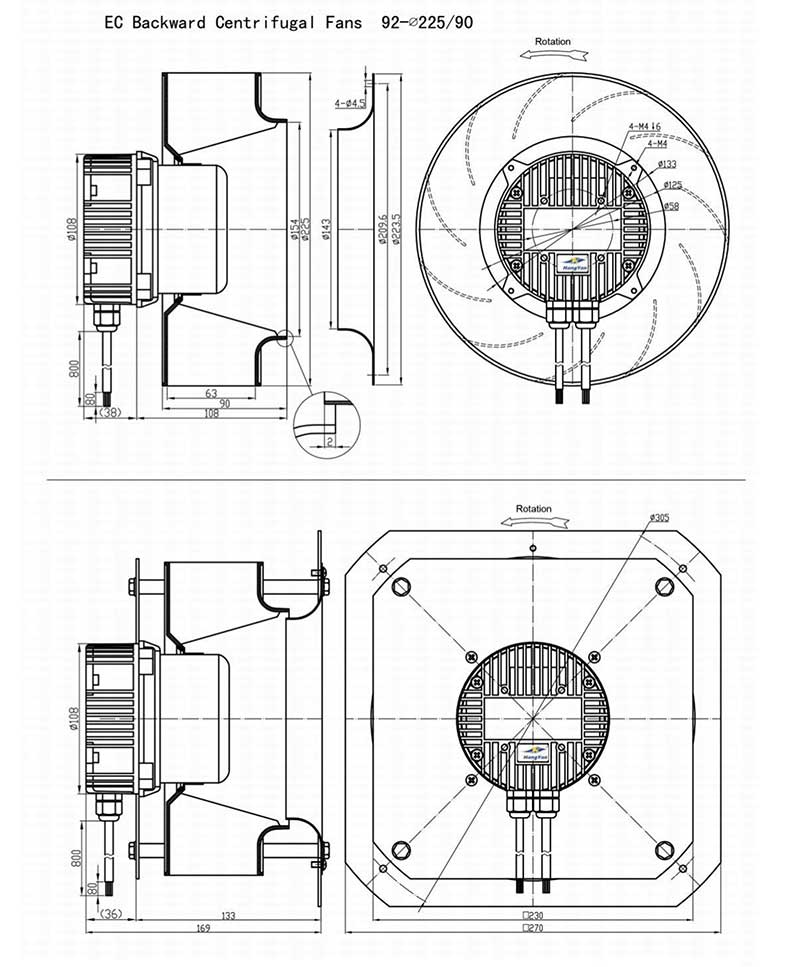 92-225/90 mm High Performance EC Backward Curve Centrifugal Fan with Extreme Speed factory