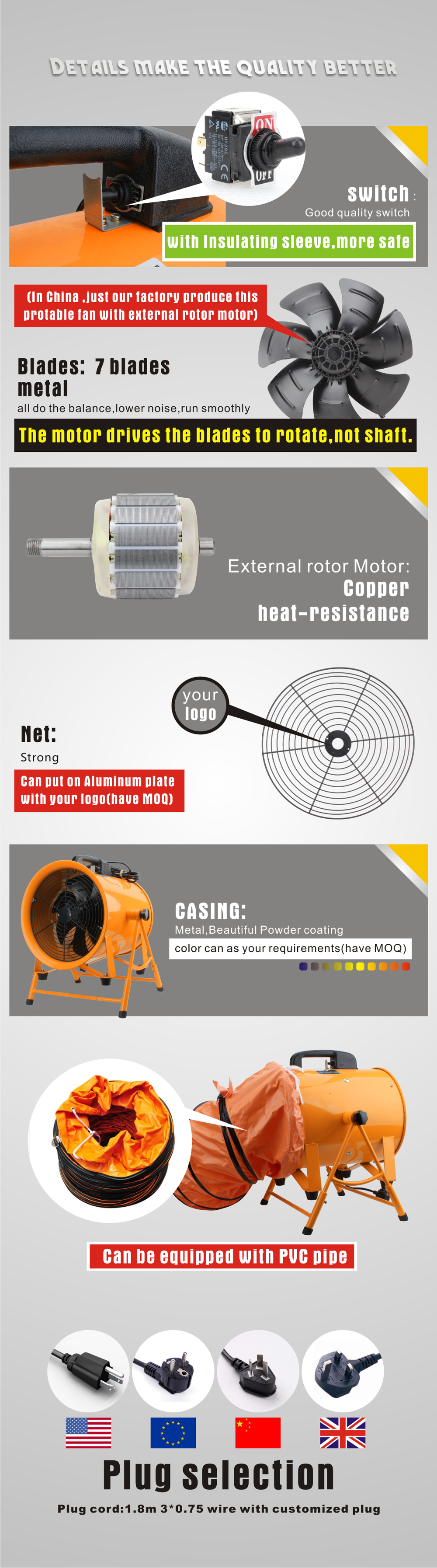 400mm 16inch portable ventilation exhaust fan supplier