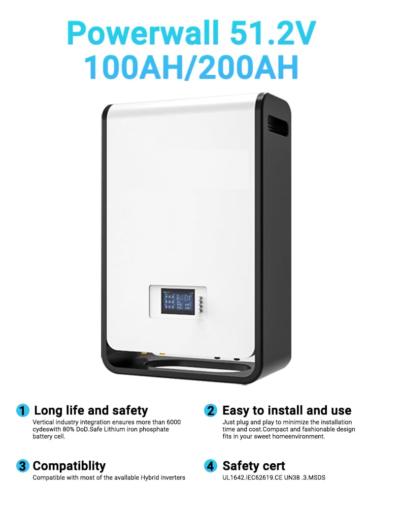 Lovsun EU stock Powerwall Lifepo4 51.2v 100ah 200ah 400ah Home Solar System Lithium Ion Battery 5kwh 10kwh 20kw Powerwall supplier