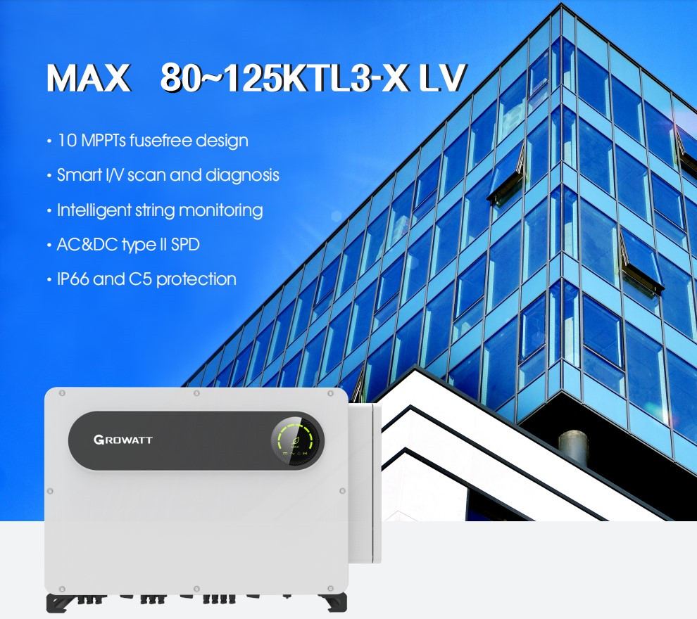 Growatt 50kw 80kw 100kw On Grid Tie Solar Pv Inverter On Grid 50kw 80kw 100kw Solar Inverter For 300kw 500kw 1mw Solar System manufacture