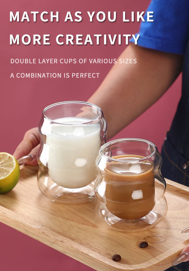 Glass Espresso Glasses 200 ml Wholesale Transparent Double-Walled Glass Small Milk Cup Glass Bear Coffee Mug with Handle manufacture