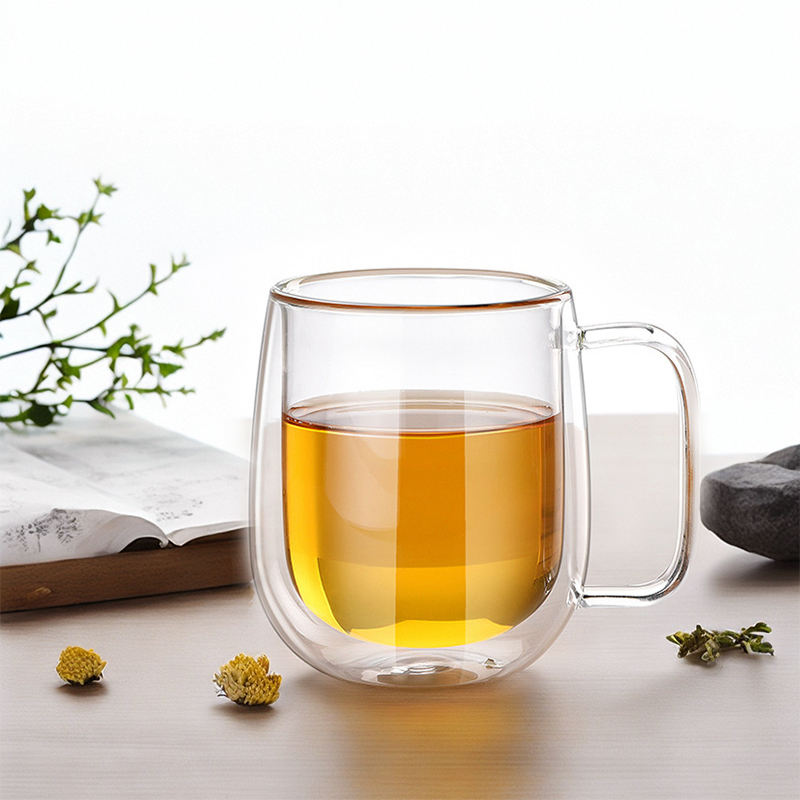 Custom Logo Heat-Resistant Borosilicate Double-Walled Clear Glass Tea Cups Coffee Mug with Handle and Bamboo Lid factory