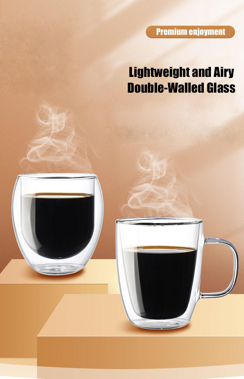 Espresso Glasses High-Quality Borosilicate Double-Walled Glass Layer Coffee or Tea Clear Heat and Cold Resistant Mug with Handle details