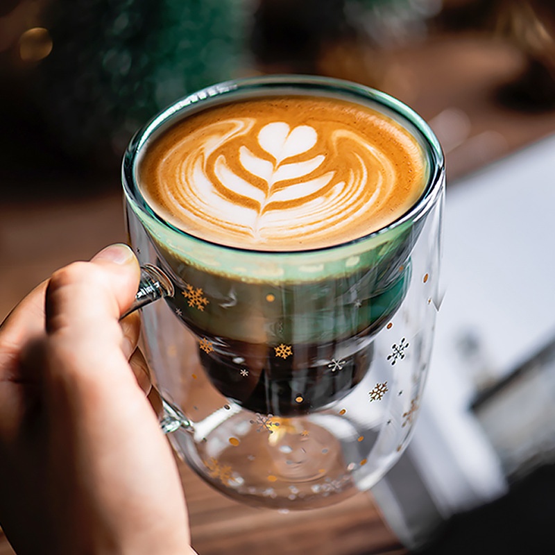 Custom Christmas Tree Shaped Cup Creative Glass Mug Double Wall Glass Coffee Tea Cup Cute Cup With Handle with Lid details