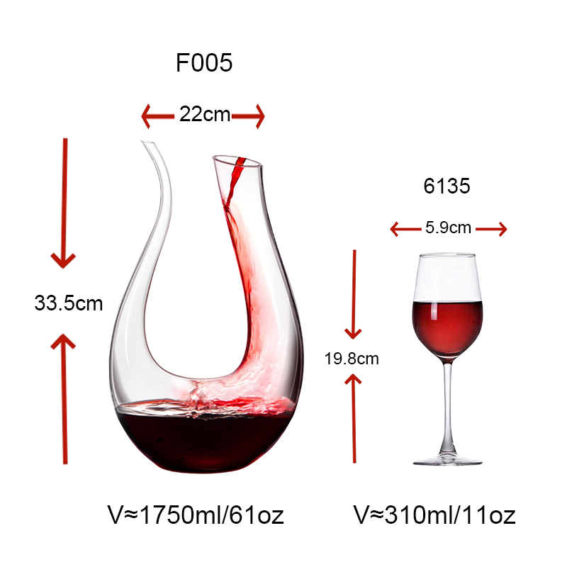 Hot Sale Custom Logo 1500ml U-Shape Red Wine Decanter Set 1 Decanter with 6 Glasses supplier