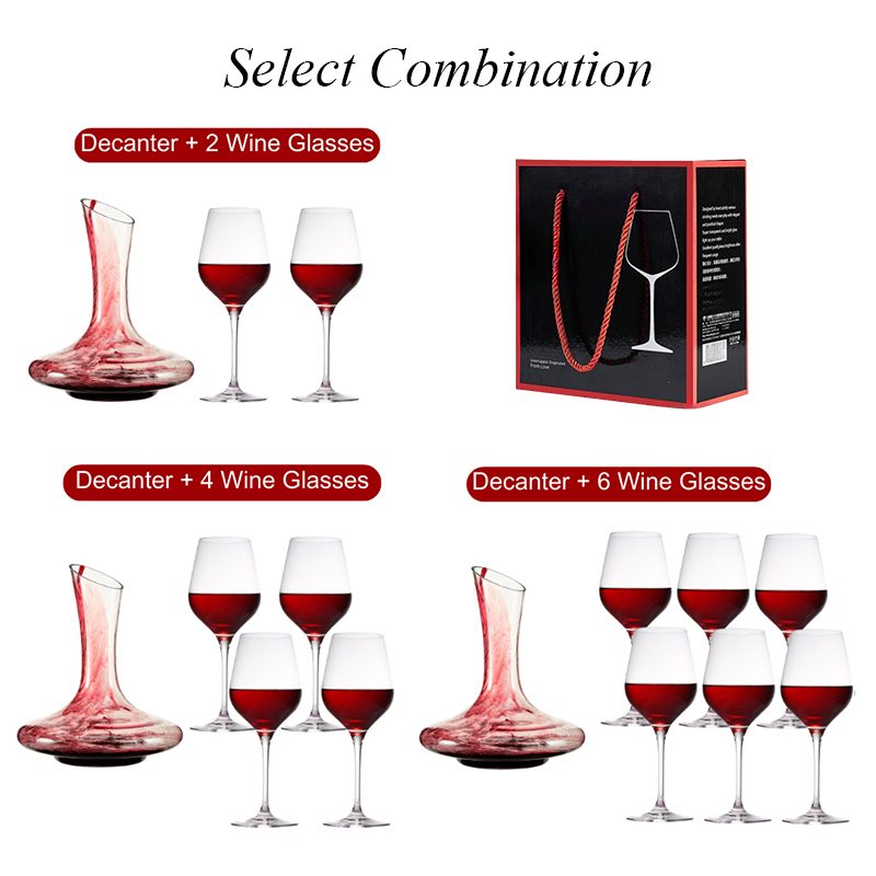 Manufacturer Crystal 800ml 1800ml Customized Logo Cheap Decanter Set 2 Glasses Machine-made Wholesale Goblet Red Wine Glasses factory