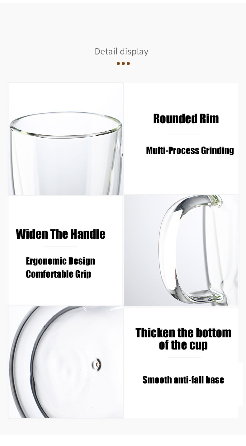 Espresso Glasses High-Quality Borosilicate Double-Walled Glass Layer Coffee or Tea Clear Heat and Cold Resistant Mug with Handle details