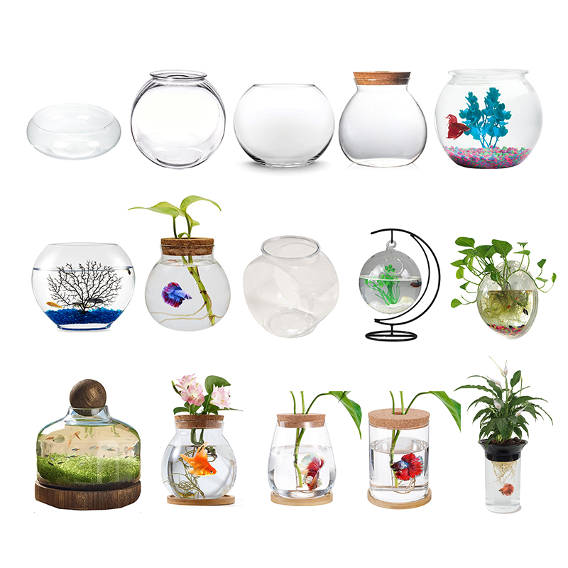 Custom Logo High Quality Round Multi-size Clear Glass Flower Vase Fish Tank Fish Bowl for Tabletop Decoration manufacture