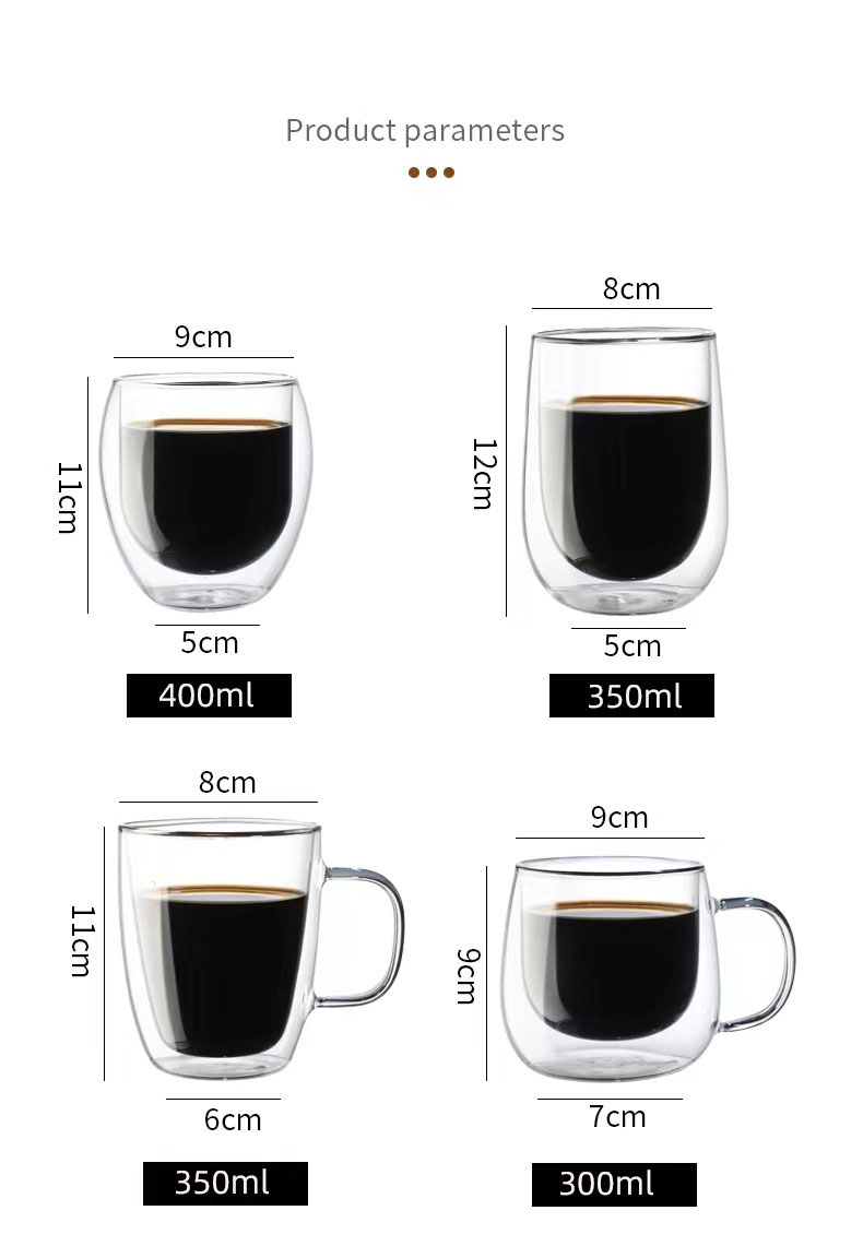 Espresso Glasses High-Quality Borosilicate Double-Walled Glass Layer Coffee or Tea Clear Heat and Cold Resistant Mug with Handle details