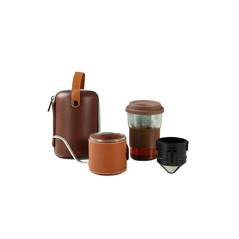 Wholesale Portable Outdoor Drinkware Heat Insulation Glass Travel Tea Coffee Pot Set with Filter and Carring Bag supplier