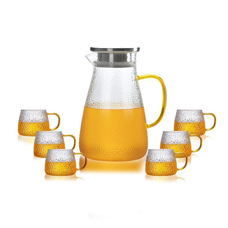 Hot Sale Clear Large Capacity High Borosilicate Glass Kettle Glass Pitcher Heat-resistant Water Jug Cup Set supplier