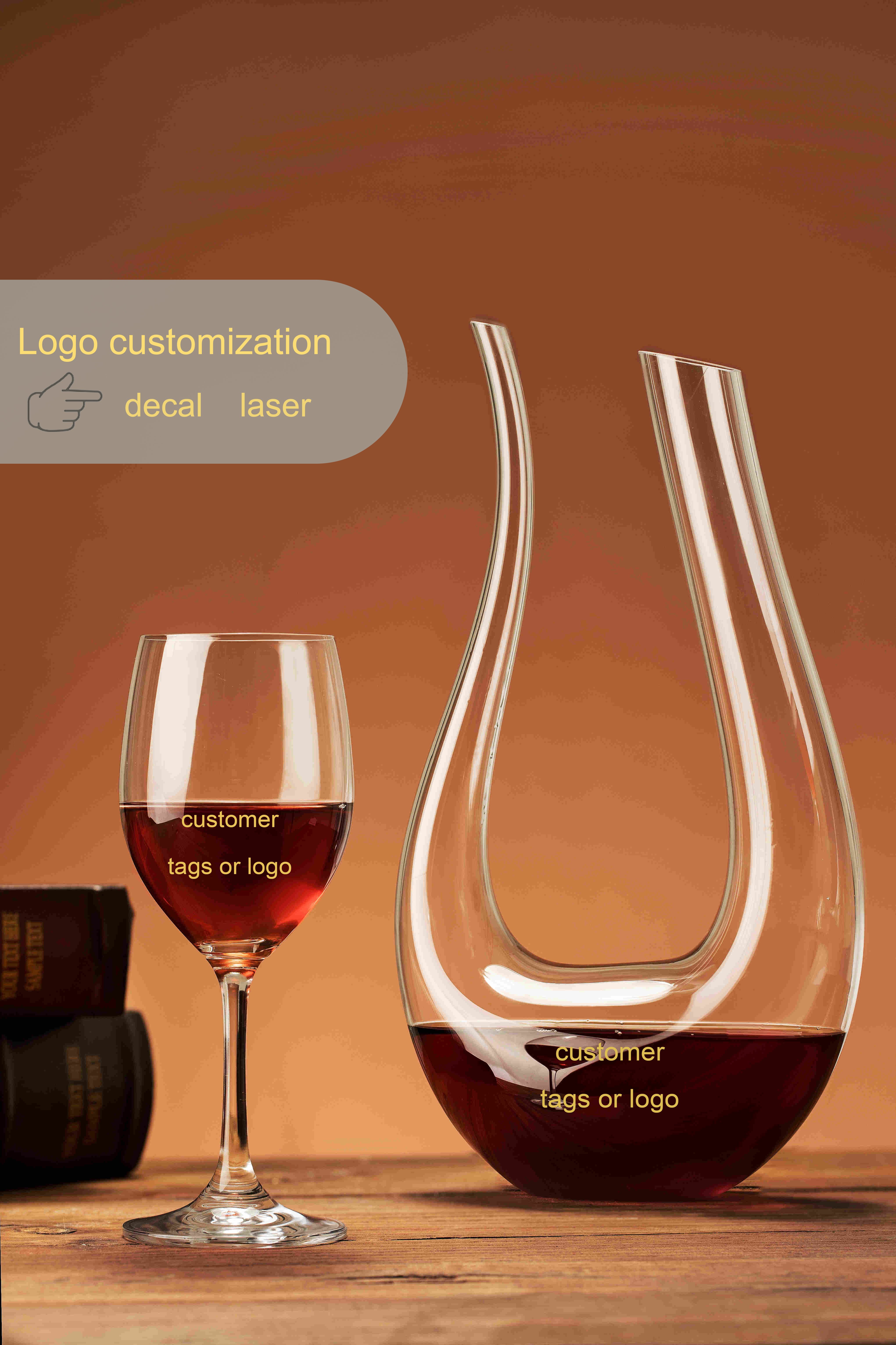 wholesale products customized logo U-shaped luxury glassware oblique wine decanter with handle manufacture