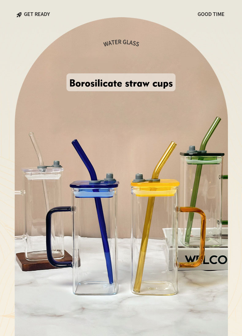400ml or 14oz glass straw cups flower tea cup heat-resistant glass straw cups with bamboo lid manufacture