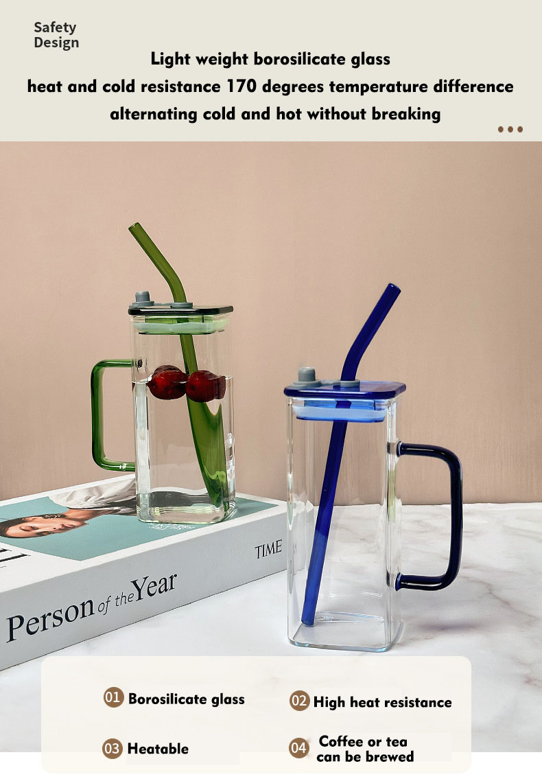 400ml or 14oz glass straw cups flower tea cup heat-resistant glass straw cups with bamboo lid details
