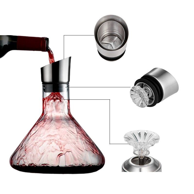 Wholesale Custom Logo Hand Blown Glass Wine Waterfall Decanter with Stainless Steel Strainer supplier