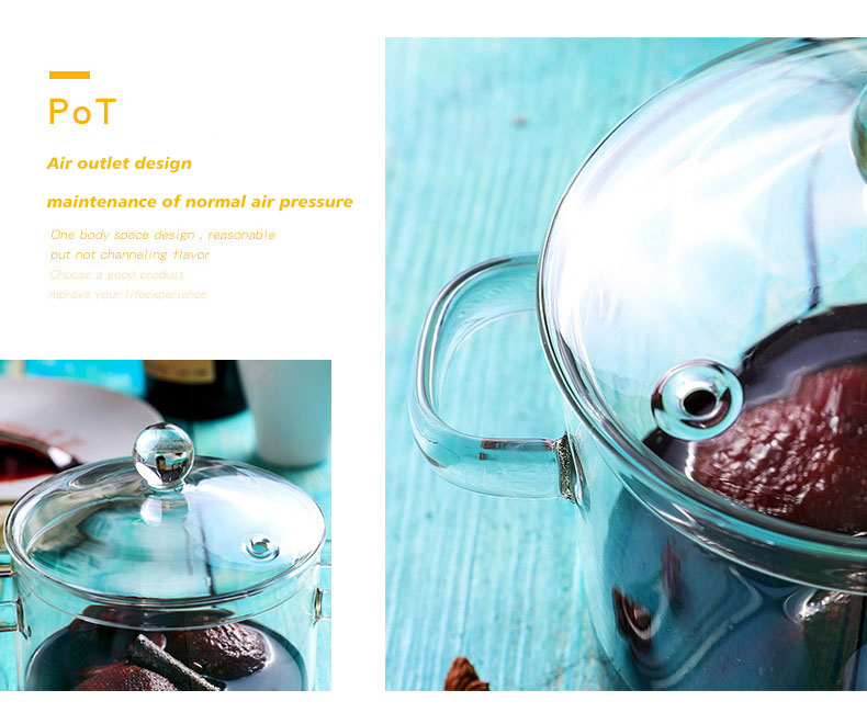 Amazon Hot Sale High Borosilicate Clear Transparent Glass Pots cookware Saucepan with Two Glass Handles cover heat-resistant supplier