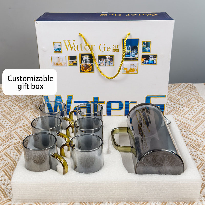 Glass Tea Pot Set vertical pattern jug and glass large capacity water bottle set kettle set factory