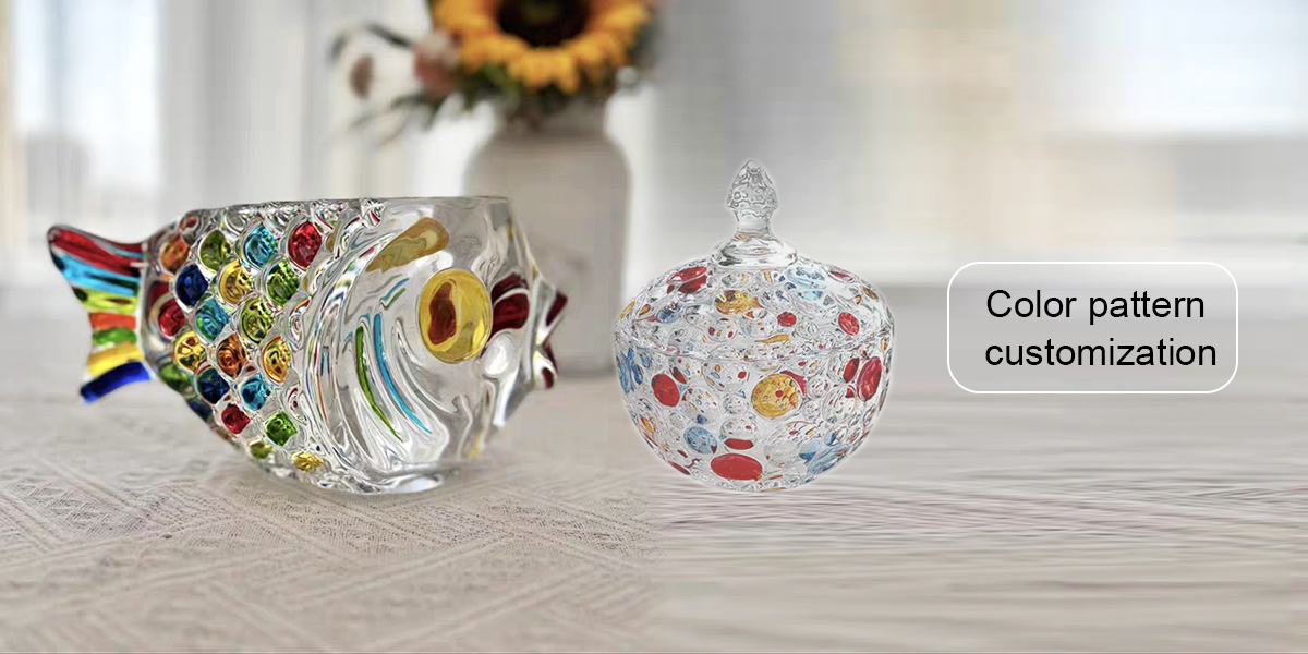 Wholesale clear glassware custom painting candy box jewelry storage color candy glass jar details