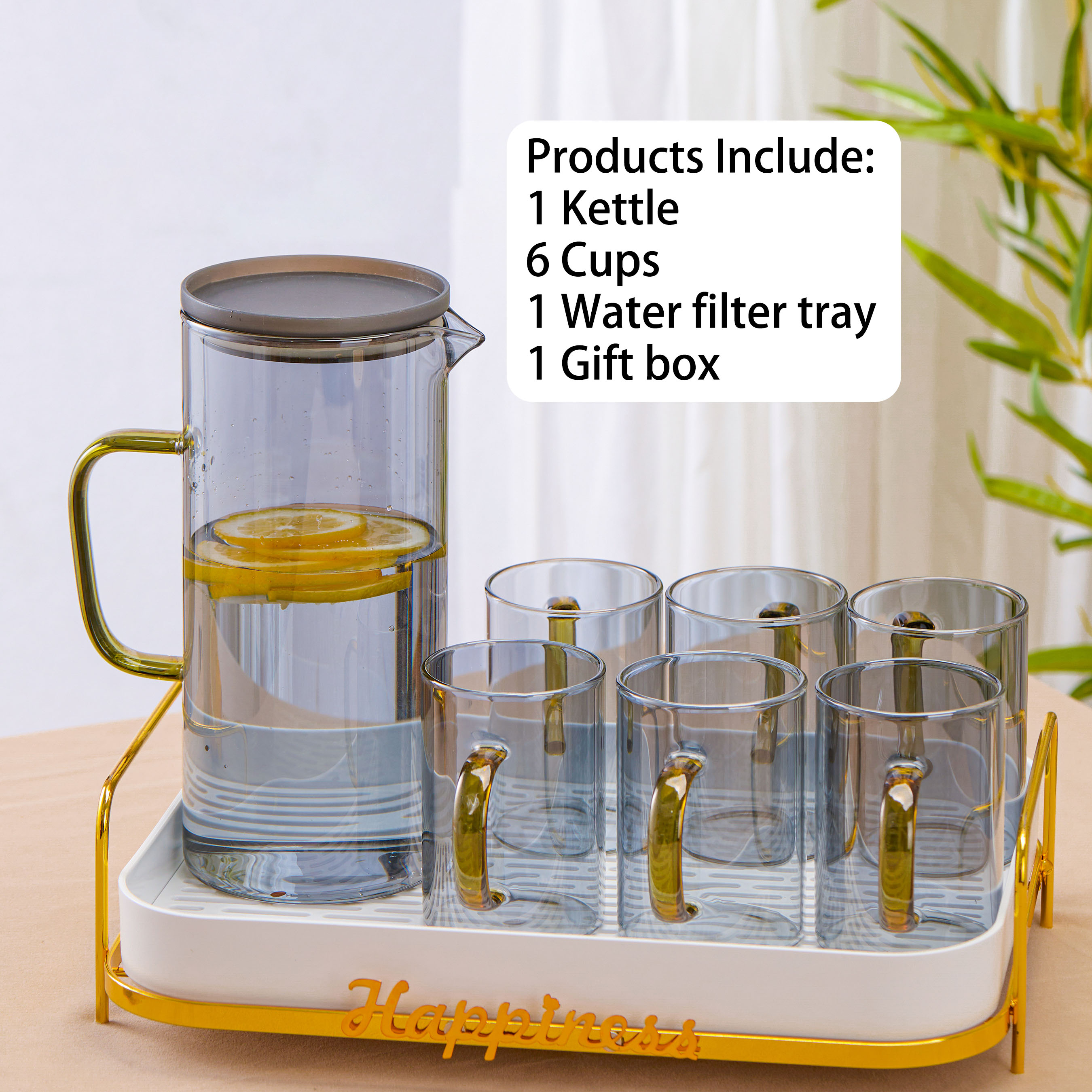 Glass Tea Pot Set vertical pattern jug and glass large capacity water bottle set kettle set details