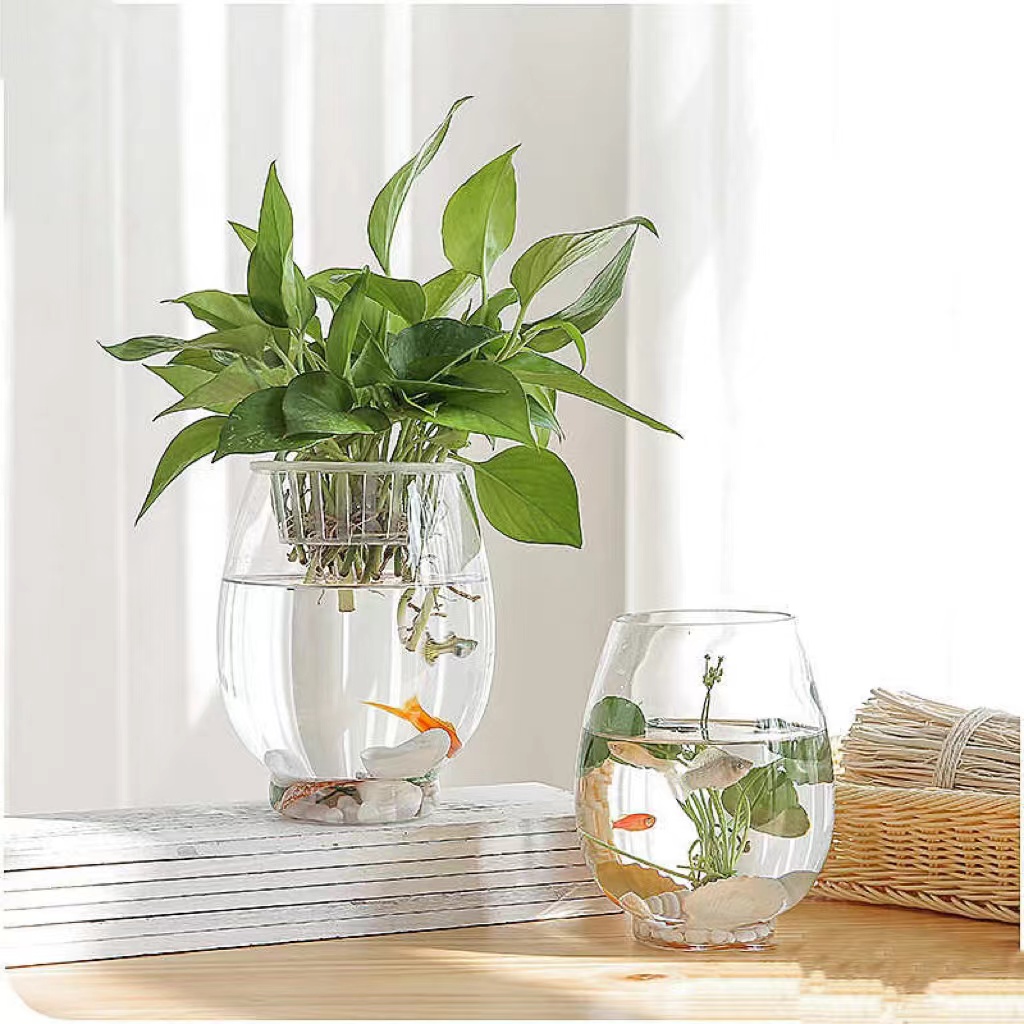 Custom Logo High Quality Round Multi-size Clear Glass Flower Vase Fish Tank Fish Bowl for Tabletop Decoration factory