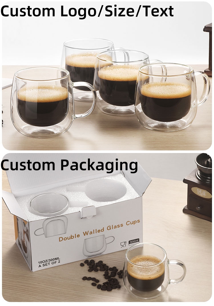 450ml Heat-Resistant No Handle Double Wall Glass Coffee or Tea Cups Clear High Borosilicate Coffee Mug factory