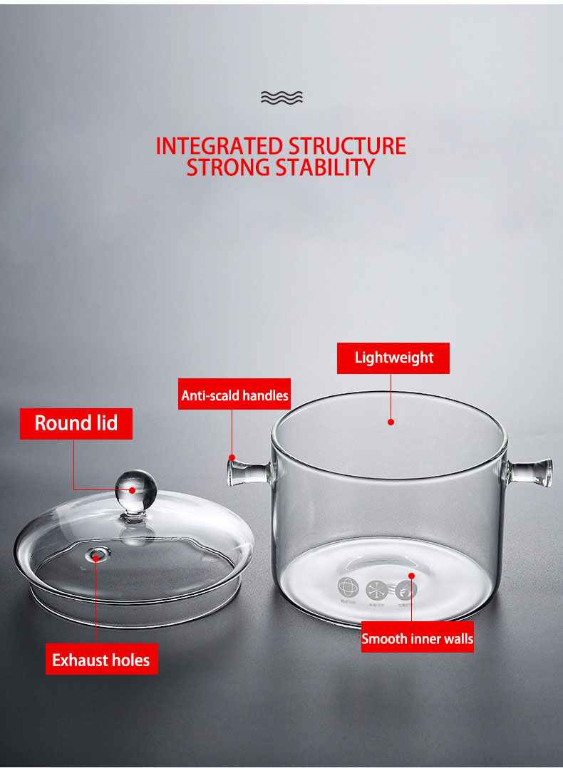 ODM OEM Heated High Borosilicate Clear Glass Pot with Two Glass Handles factory