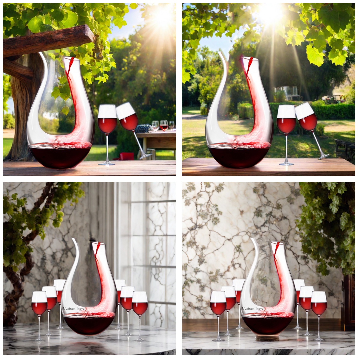 Hot Sale Custom Logo 1500ml U-Shape Red Wine Decanter Set 1 Decanter with 6 Glasses supplier
