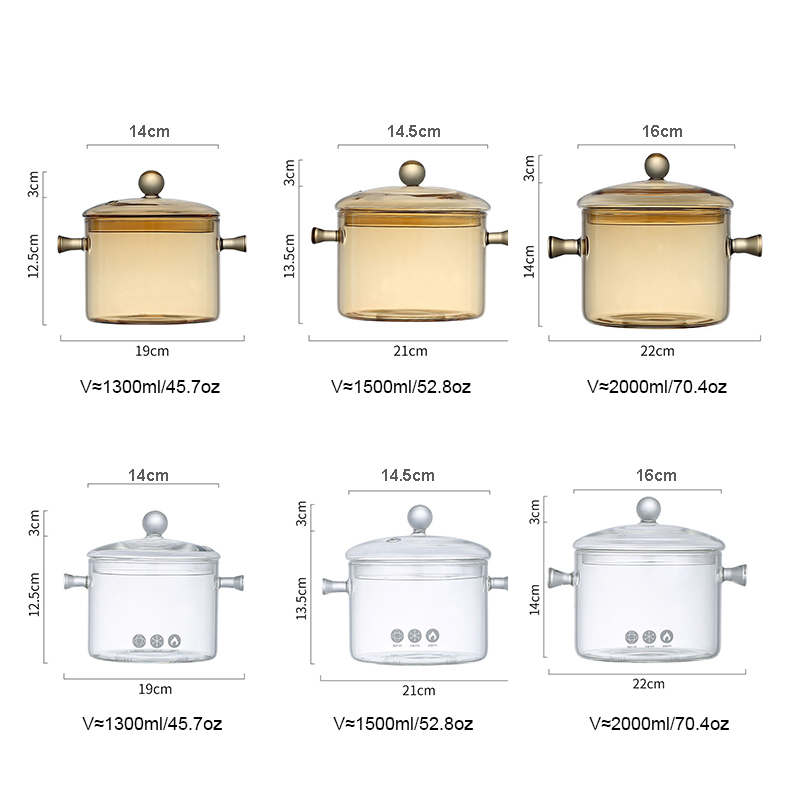 ODM OEM Heated High Borosilicate Clear Glass Pot with Two Glass Handles details