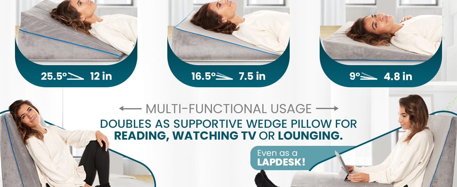 3 in 1 Support Adjustable to 4.5, 7.5 and 12 Inches Memory Foam Headboard Bed Wedge Pillow for Sleeping factory