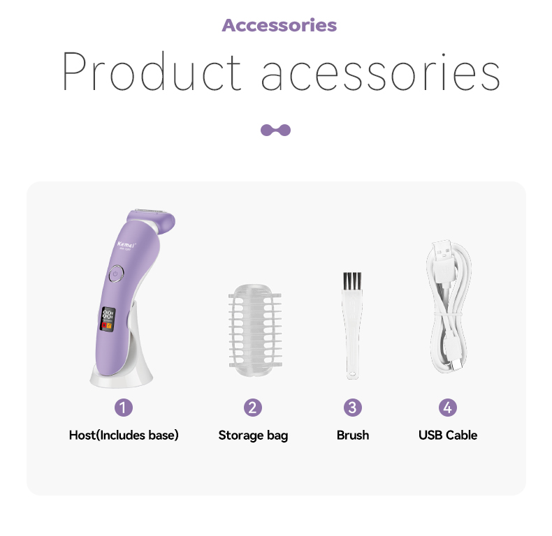 KEMEI km-1539 Women Hair Removal Ladies Shaver Ipx6 Waterproof Rechargeable Lady Razor Facial Nose Eyebrows Body Hair Trimmer factory