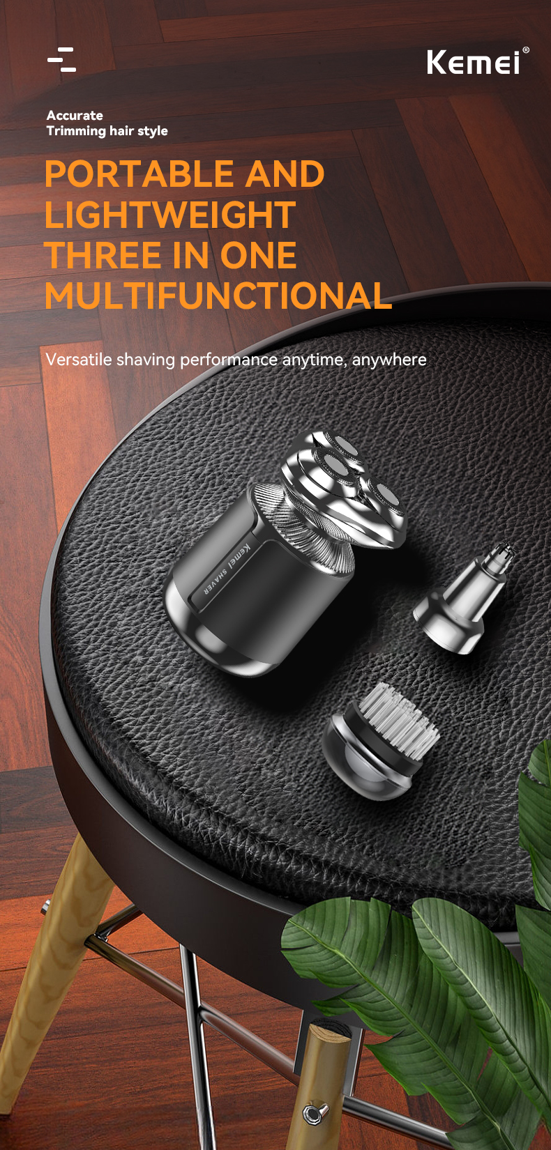 Kemei KM-3224 Three-blade New Magnetic Multi-functional 3 In 1 Full-body Waterproof Electric Shaver With Nose Hair Trimmer supplier