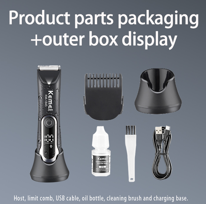 KEMEI km-1845 Rechargeable Electric Body Hair Clipper Trimmer Waterproof Groin Pubic Private Part Electric Shaver With Light factory