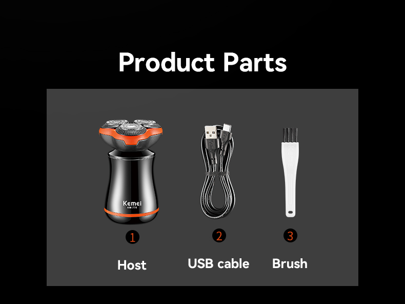 Kemei KM-776 Mini Portable Upgrade 3D Floating Blade Rechargeable Electric Shaver Rotary Beard Razor factory