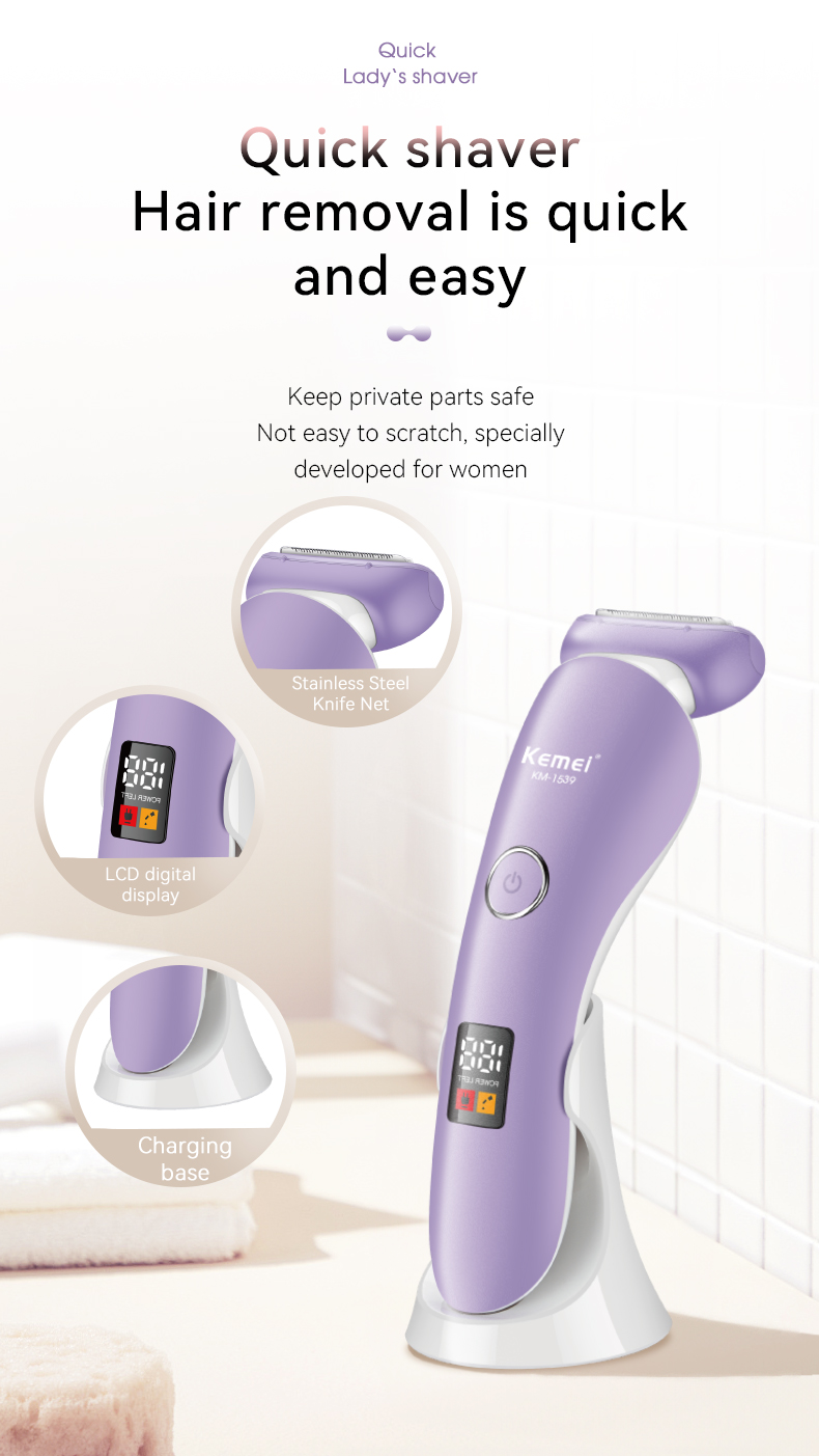 KEMEI km-1539 Women Hair Removal Ladies Shaver Ipx6 Waterproof Rechargeable Lady Razor Facial Nose Eyebrows Body Hair Trimmer factory