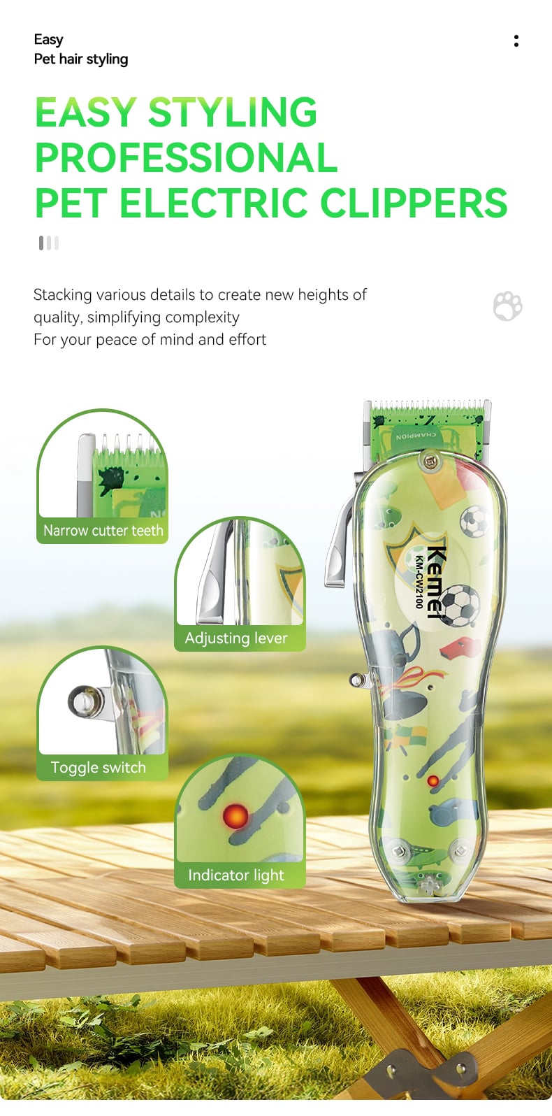 KEMEI Km-Cw2100 Pet Hair Trimmer Clipper Adjustable Cordless Dog Cat Pet Electric Hair Clipper Machine Trimmer details