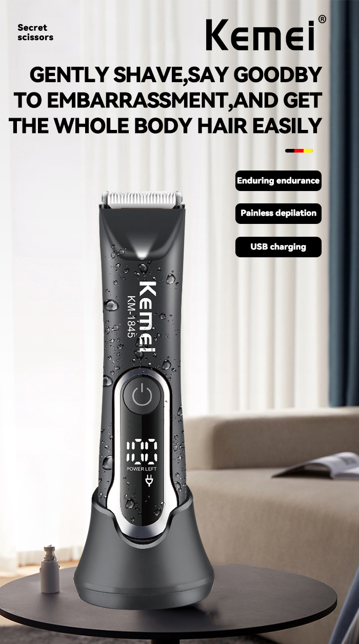 KEMEI km-1845 Rechargeable Electric Body Hair Clipper Trimmer Waterproof Groin Pubic Private Part Electric Shaver With Light supplier