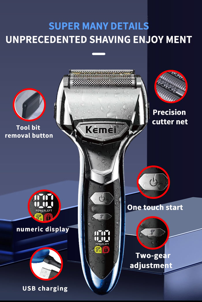 Ipx7 Waterproof Face Electric Shaver Km-3215 5 Cutter Heads Net Floating Trimmer Hair Razor Shaver factory