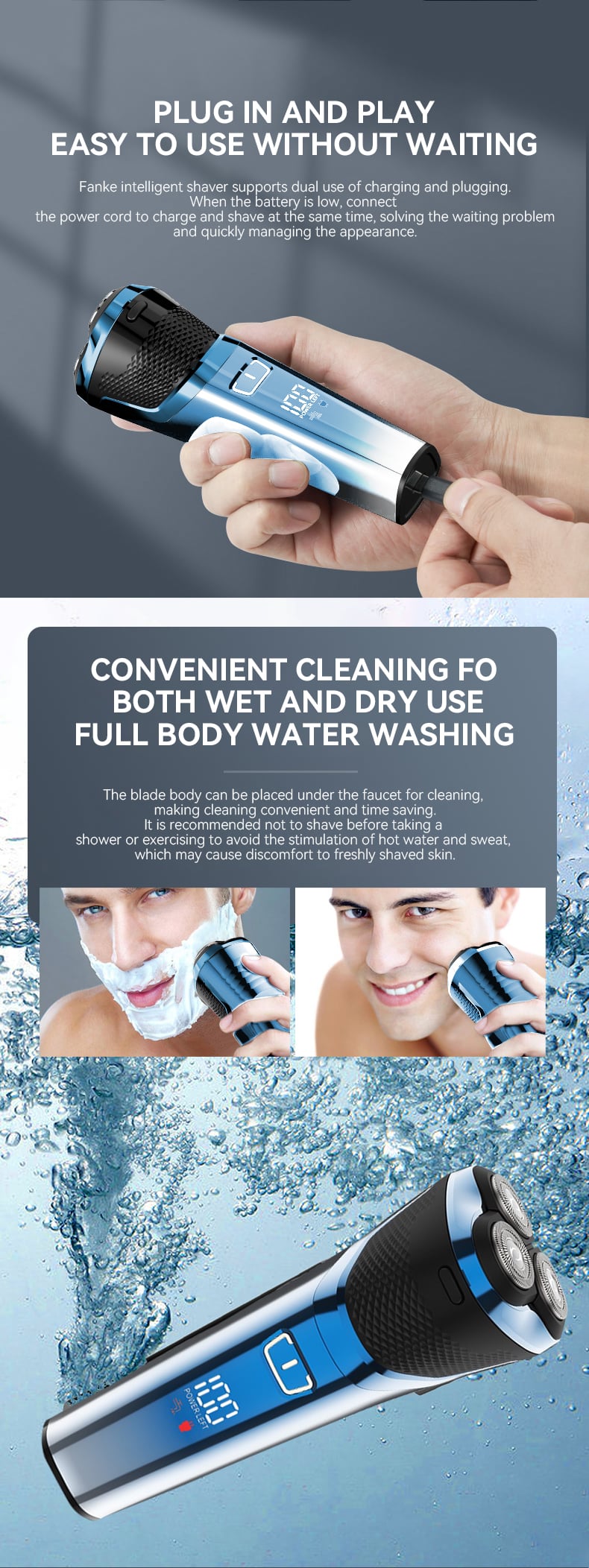 Men Triple Floating Blade Heads Kemei km-8510 Wet-Dry Dual Use Waterproof Electric Shaver USB Rechargeable Electric Razor factory