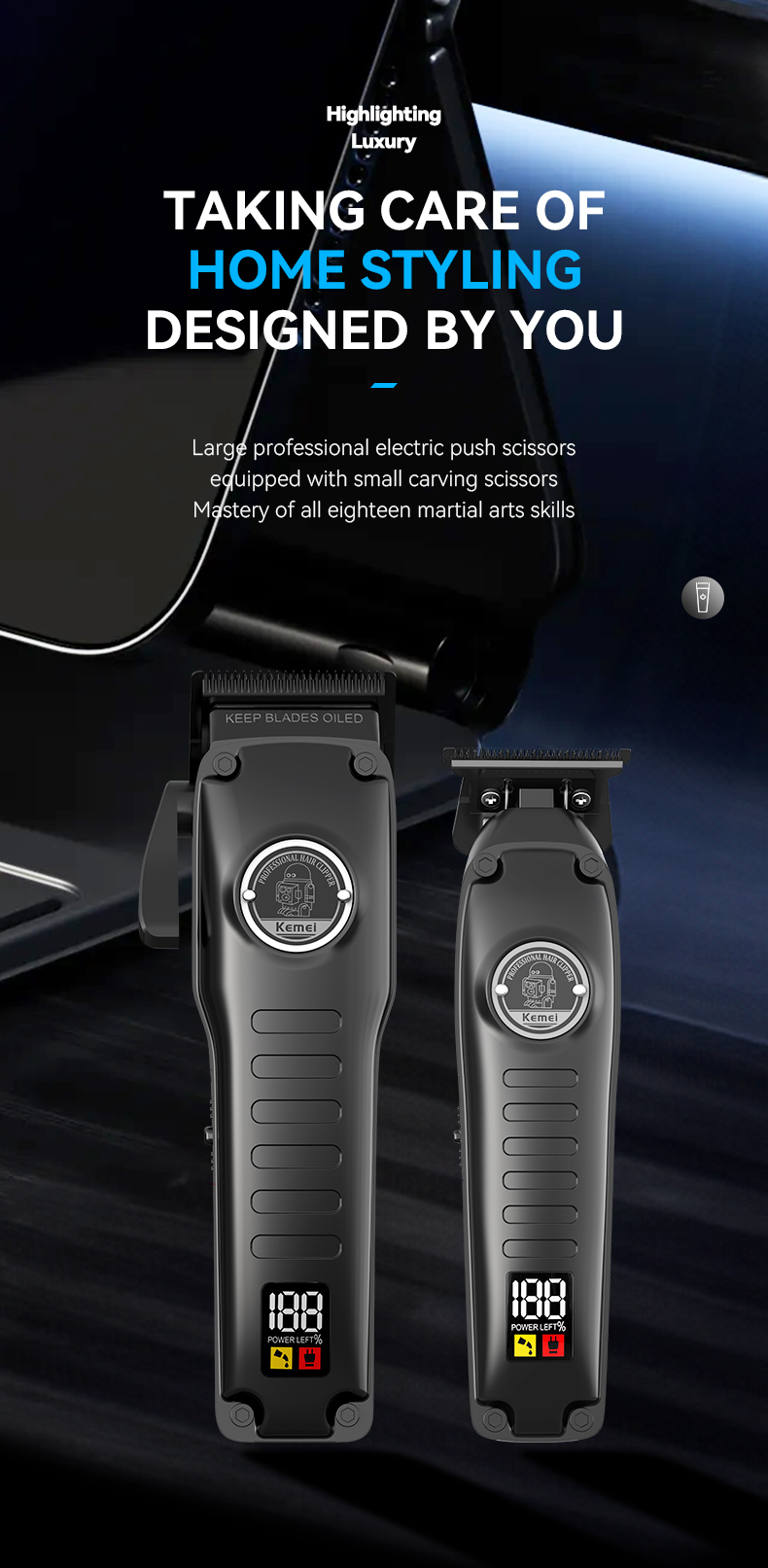 Professional Cordless Rechargeable Hair Clippers Set Km-1827 Km-H73 Barber Hair Clipper Electric Rechargeable Best Hair Trimmer manufacture