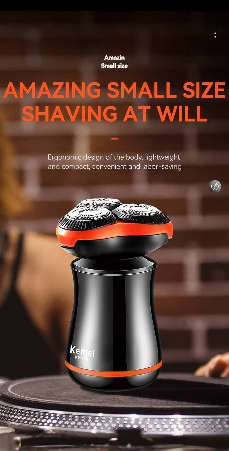 Kemei KM-776 Mini Portable Upgrade 3D Floating Blade Rechargeable Electric Shaver Rotary Beard Razor details