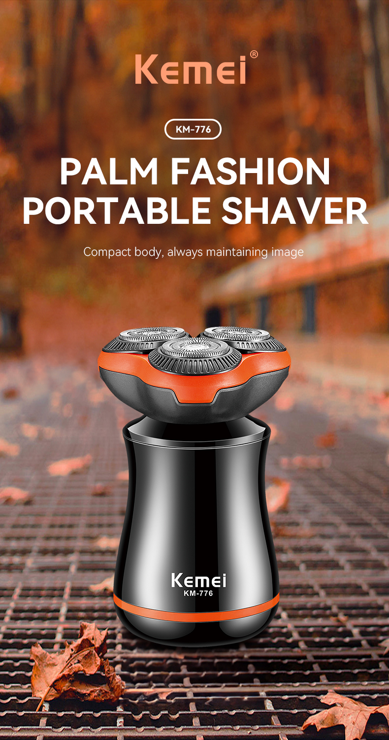 Kemei KM-776 Mini Portable Upgrade 3D Floating Blade Rechargeable Electric Shaver Rotary Beard Razor factory