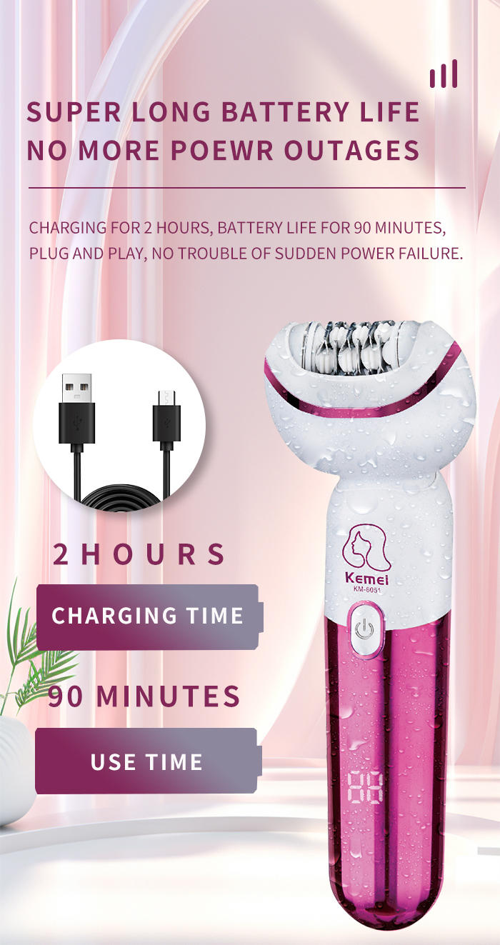 kemei Usb Rechargeable Women Epilator km-6051 Portable Hair Removal Tool Rotary Shaver Body Face Leg Depilator supplier