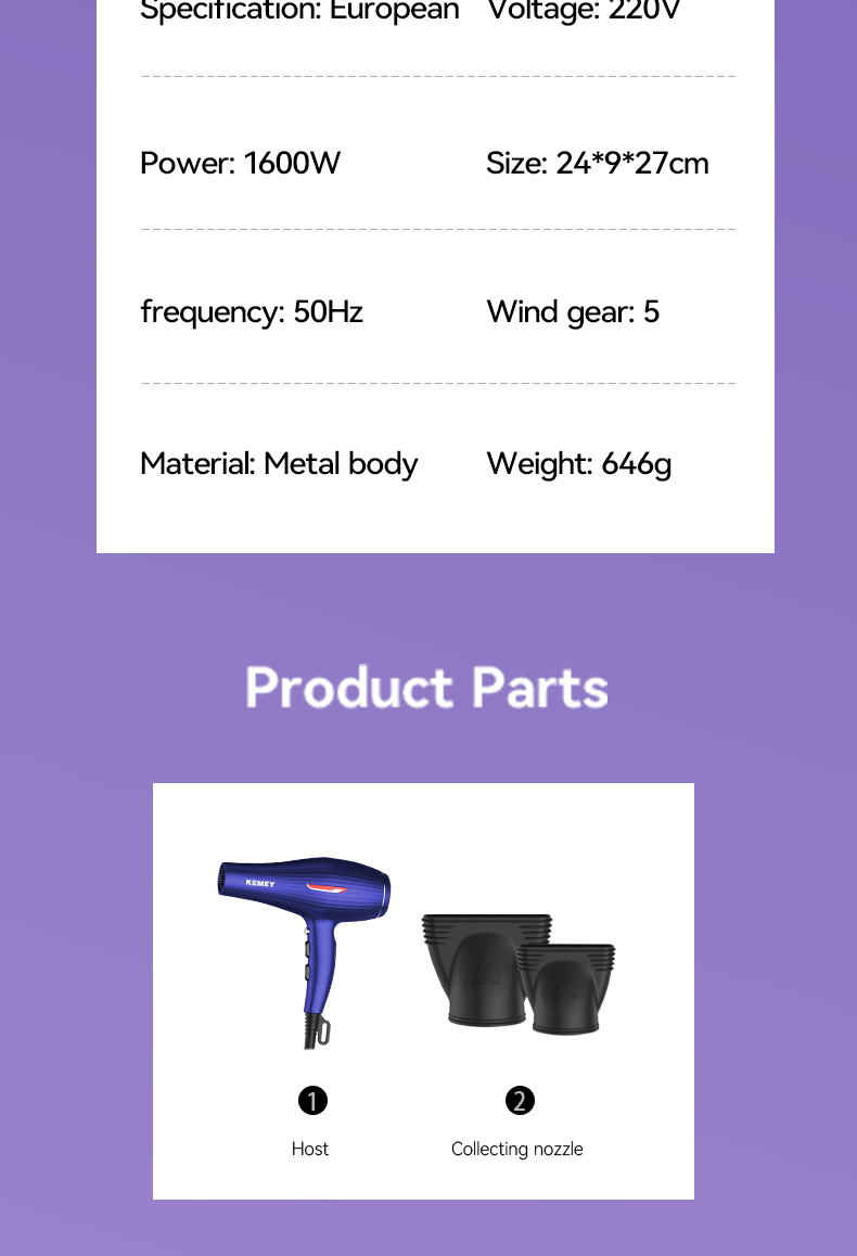 KEMEI Professional Salon Professional Hair Dryer Km-6851 1600w High Power Ac Motor Powerful Hair Dryers Support Cold And Hot Air factory